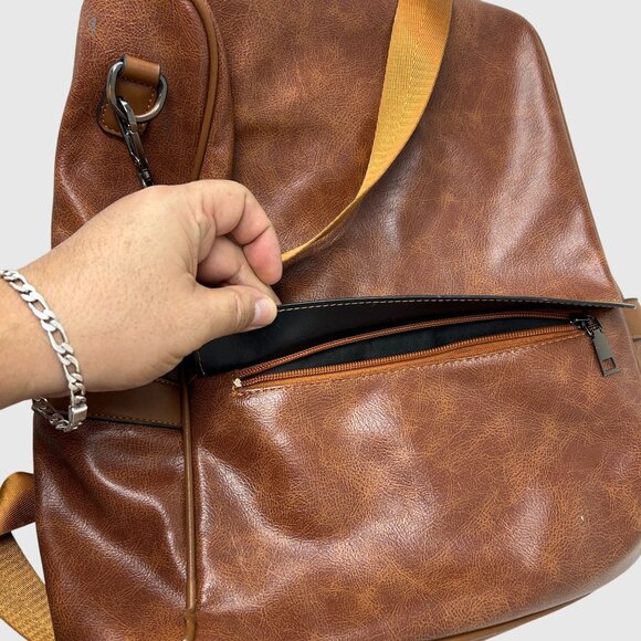 Unisex Cheruty Brown Faux Leather Backpack- Adjustable Straps Zipper Closures - Picture 4 of 10